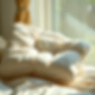 Air drying a fluffy down duvet under sunlight