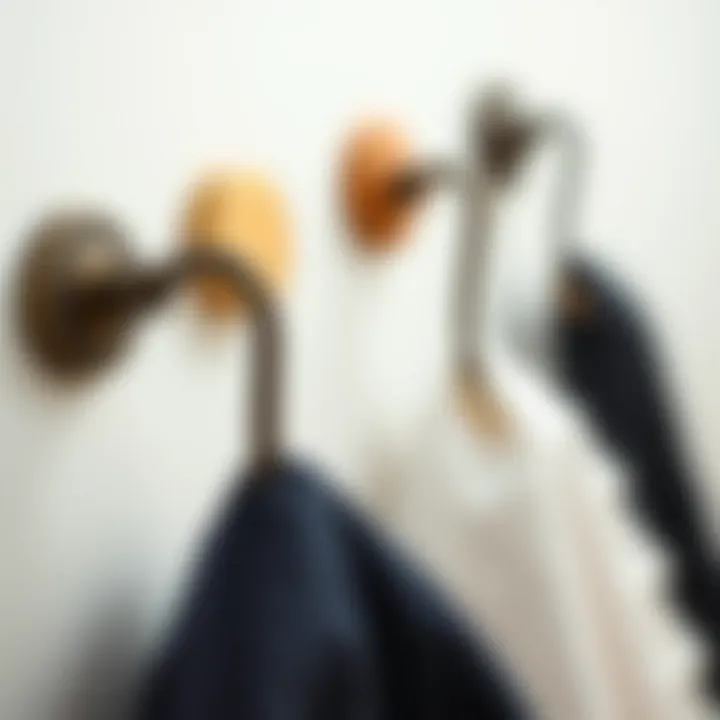 Close-up of diverse material finishes for adhesive robe hooks