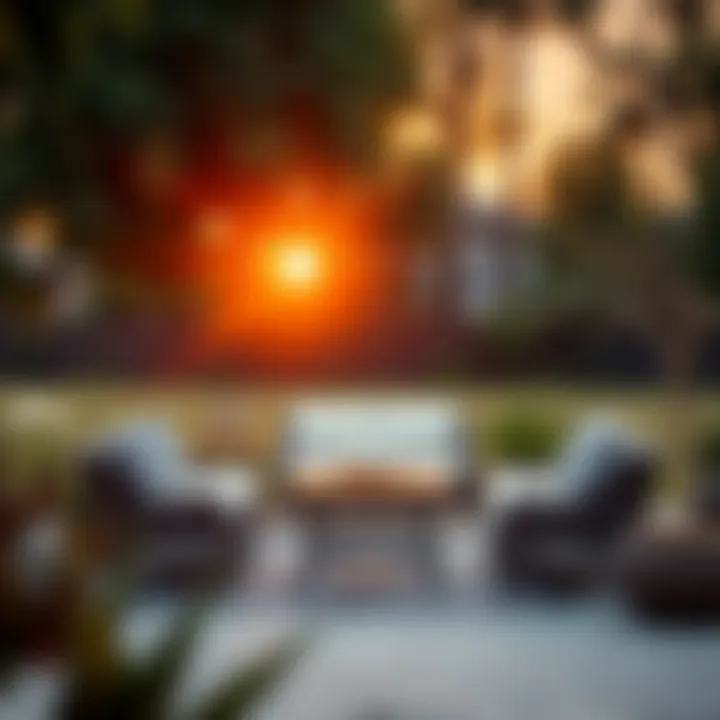 Charming outdoor setting featuring the patio set at sunset