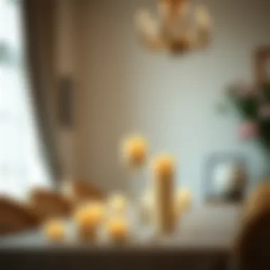 Soft lighting from pillar candles creating a romantic atmosphere