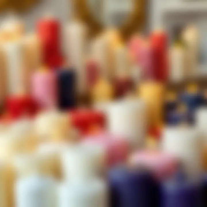 Variety of bulk pillar candles in different colors and sizes