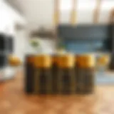 Elegant arrangement of gold bar stools in modern kitchen setting