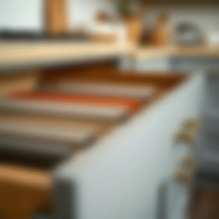 Close-up view of various kitchen drawer liner materials