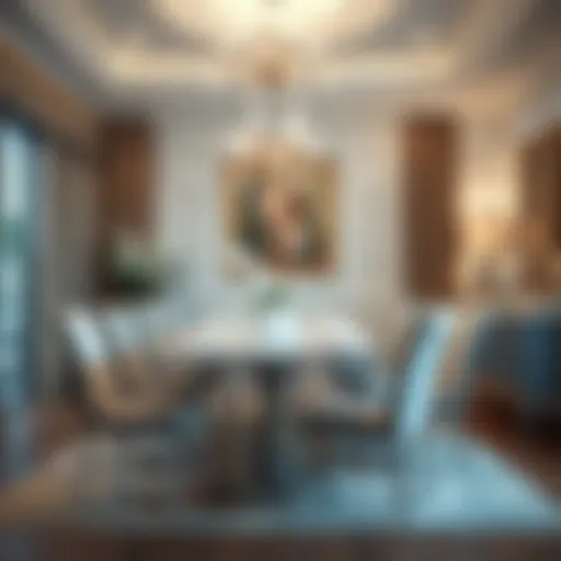 Elegant dining room featuring furniture with clear chair leg covers