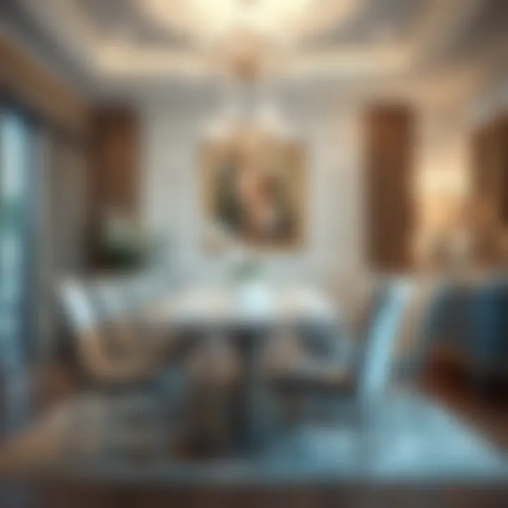 Elegant dining room featuring furniture with clear chair leg covers