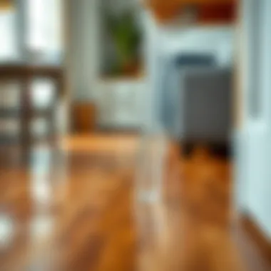 A polished hardwood floor protected by clear chair leg covers