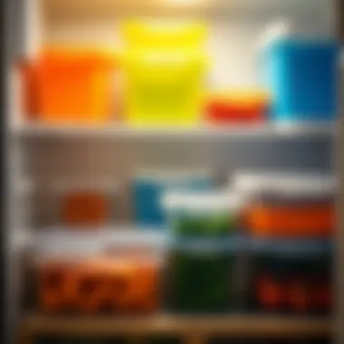 Color-coded plastic containers for easy food categorization