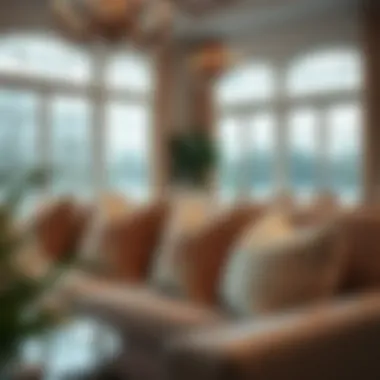 Elegant living room displaying decorative pillows with down inserts