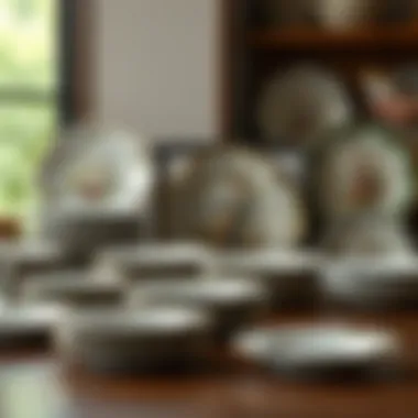 Historical porcelain dinner plates displayed in a curated setting