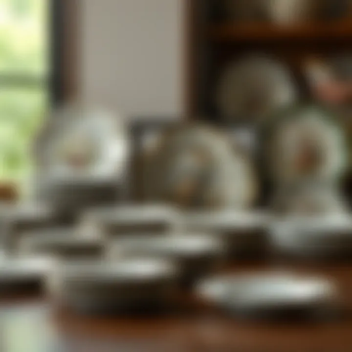 Historical porcelain dinner plates displayed in a curated setting