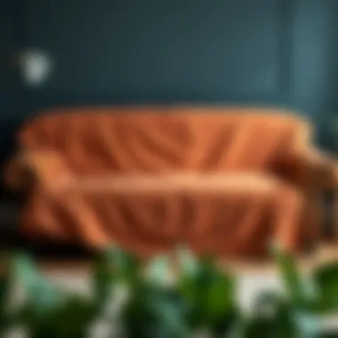 Elegant leather couch adorned with a stylish sofa cover