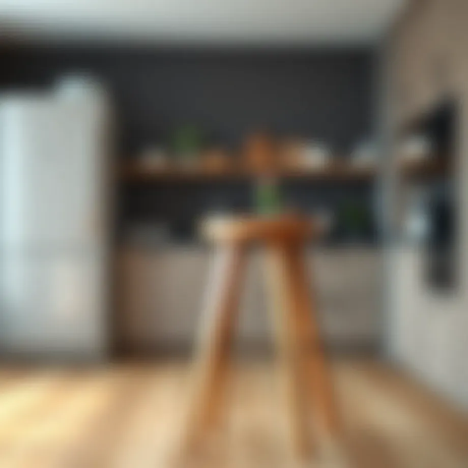 Elegant wooden kitchen stool in a modern kitchen setting