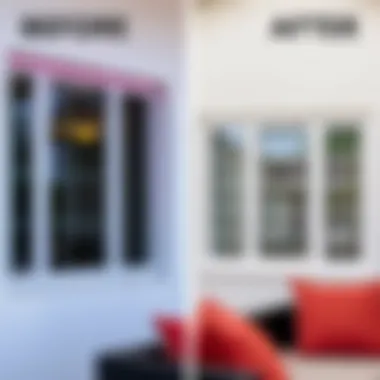 Before and after comparison of windows treated with vinyl film