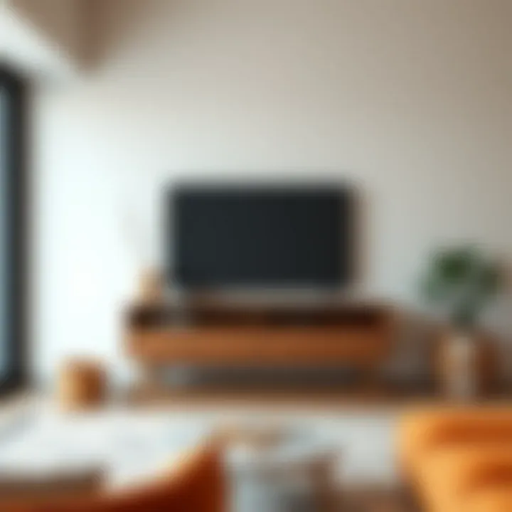 Minimalist TV stand integrated into modern living room