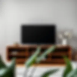 Modern wooden TV stand with open shelves