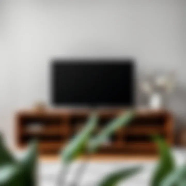 Modern wooden TV stand with open shelves