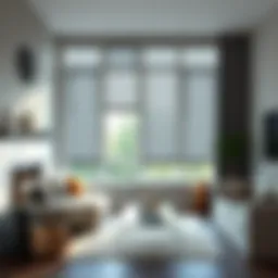 Elegant living room showcasing a variety of window blinds