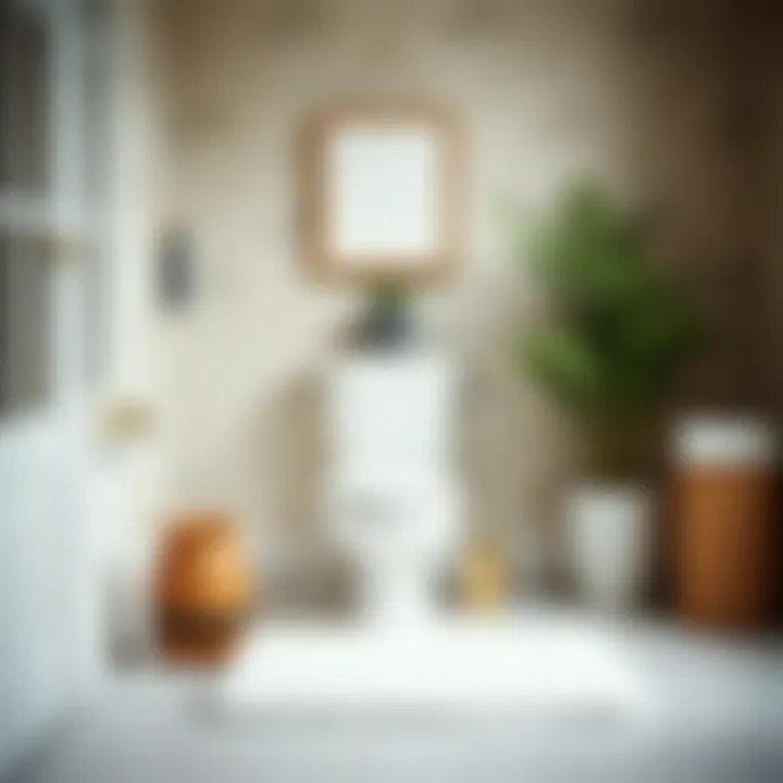 Stylish bathroom decor featuring white toilet rug and accessories