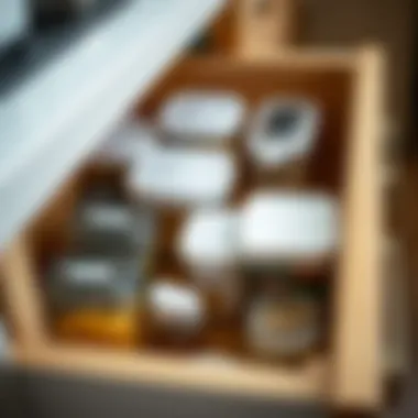 Practical arrangement of containers in kitchen drawers