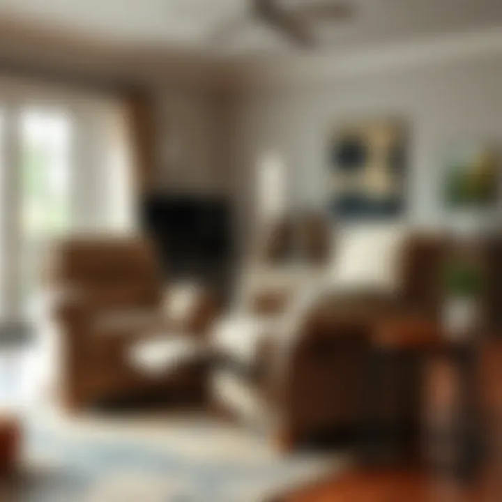 A cozy living room featuring a modern oversized recliner with a textured slipcover