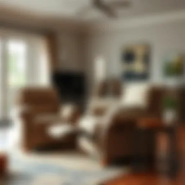 Cozy Living Room with Modern Oversized Recliner A cozy living room featuring a modern oversized recliner with a textured slipcover