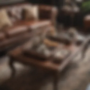 Vintage coffee table adorned with decorative items
