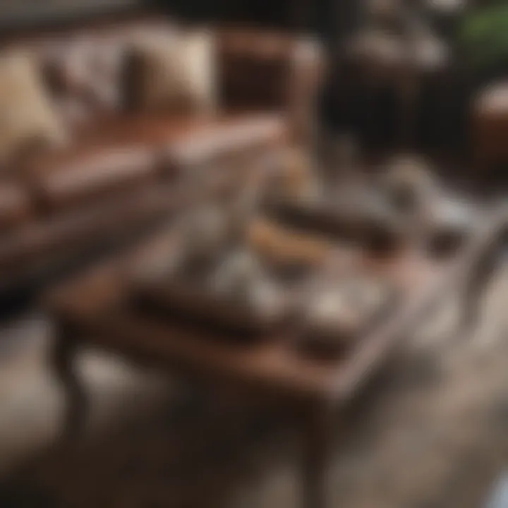 Vintage coffee table adorned with decorative items