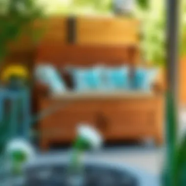 Charming wooden storage bench adorned with decorative cushions