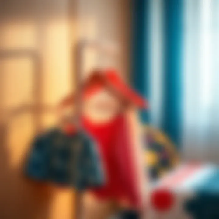 Colorful fabric dress up clothes hanger designed for kids' rooms