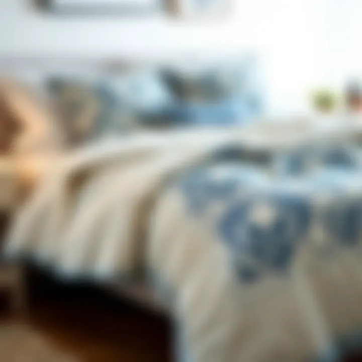 Elegant blue and white quilt displayed on a neatly made bed