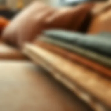 Close-up of fabric swatches for brown couches