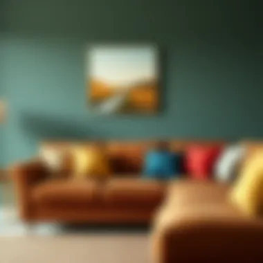 Stylish brown couch paired with colorful cushions