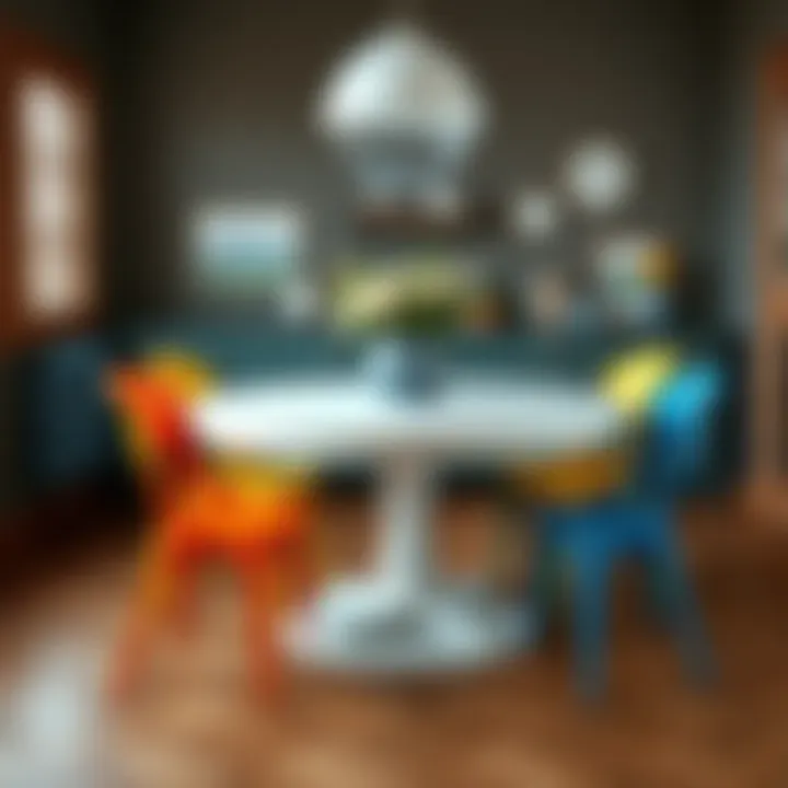 Colorful dining chairs surrounding a budget-friendly table