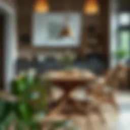 Stylish wooden kitchen table set in a cozy dining area