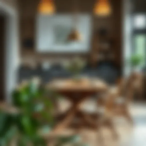 Stylish wooden kitchen table set in a cozy dining area