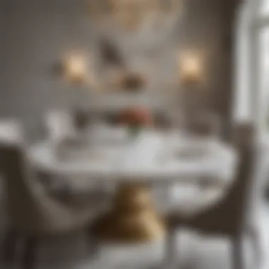 Luxurious marble dining table surrounded by elegant seating in a well-decorated space.