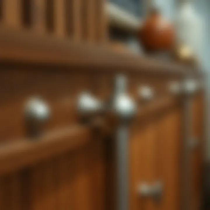 Close-up of barn door hardware on a buffet cabinet