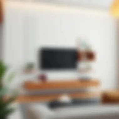 Minimalist floating TV stand with integrated shelving for decor