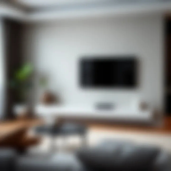 Sleek modern floating TV stand in a contemporary living room setting