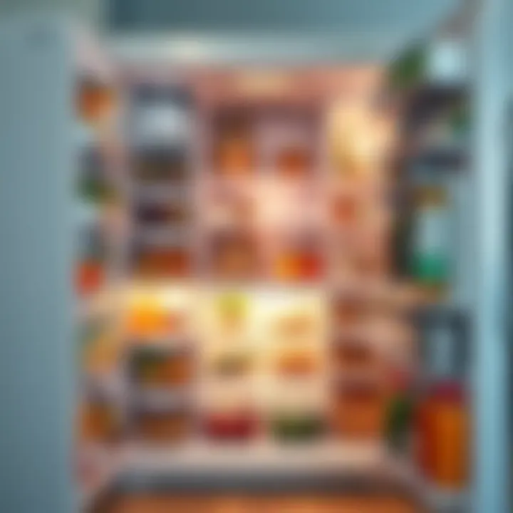 Interior of a big refrigerator demonstrating organized storage solutions