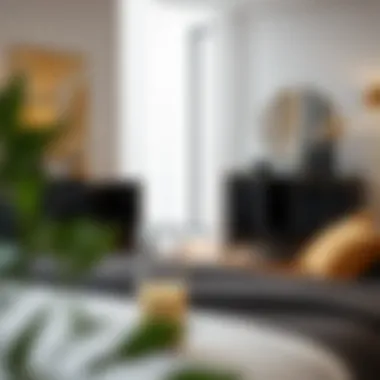 Stylish black and gold dresser set in a modern bedroom