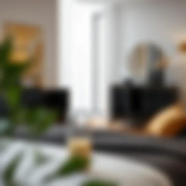 Stylish black and gold dresser set in a modern bedroom