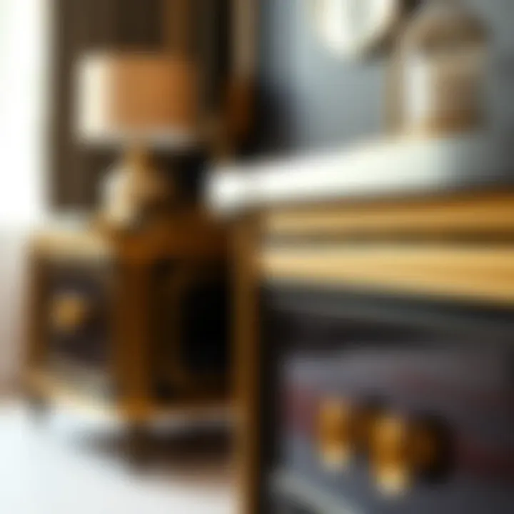 Close-up of materials used in black and gold furniture