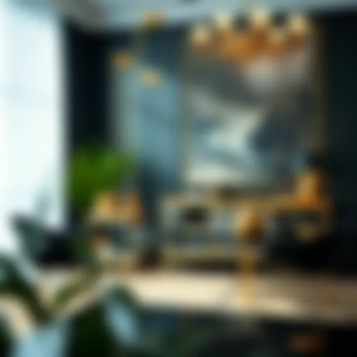 Stylish interior showcasing black and gold decor