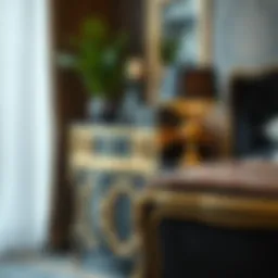 Elegant black and gold nightstand featuring intricate design