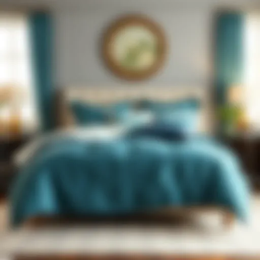 Elegant teal comforter set on a beautifully styled bed