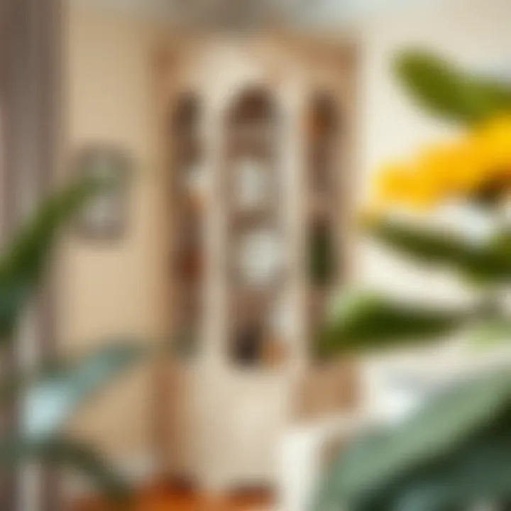 Decorative items displayed on a chic corner étagère