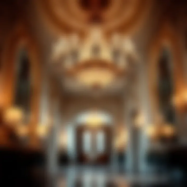 Stunning Chandelier Illuminating a Luxurious Hall Chic chandelier as a centerpiece in a grand hallway