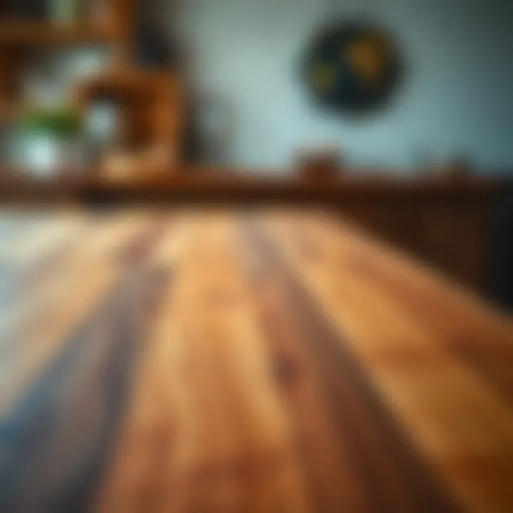 Close-up of butcher block surface showcasing wood grain and texture