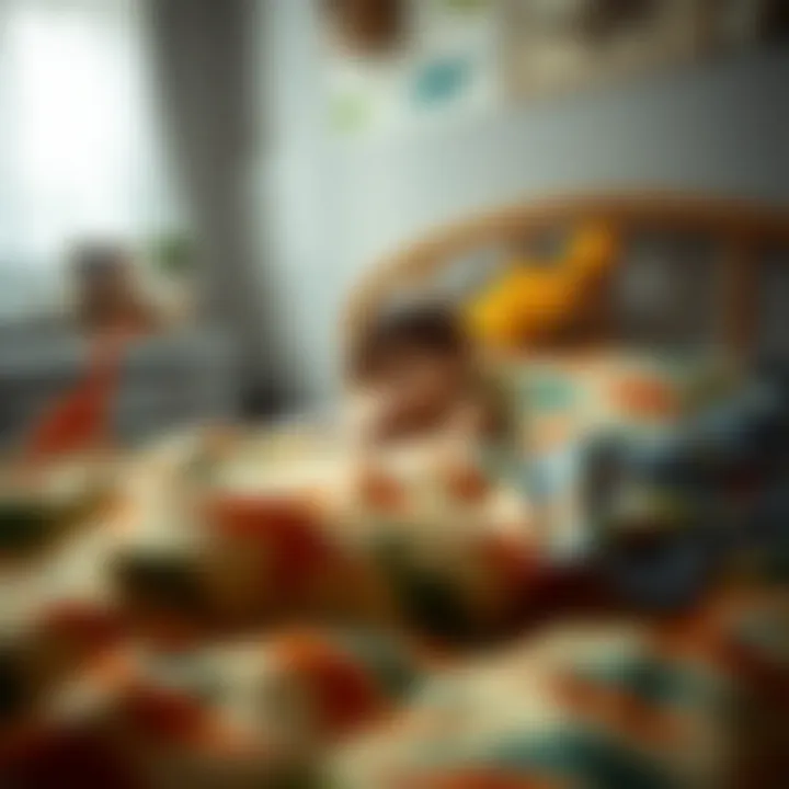 Child sleeping on dinosaur-themed bed